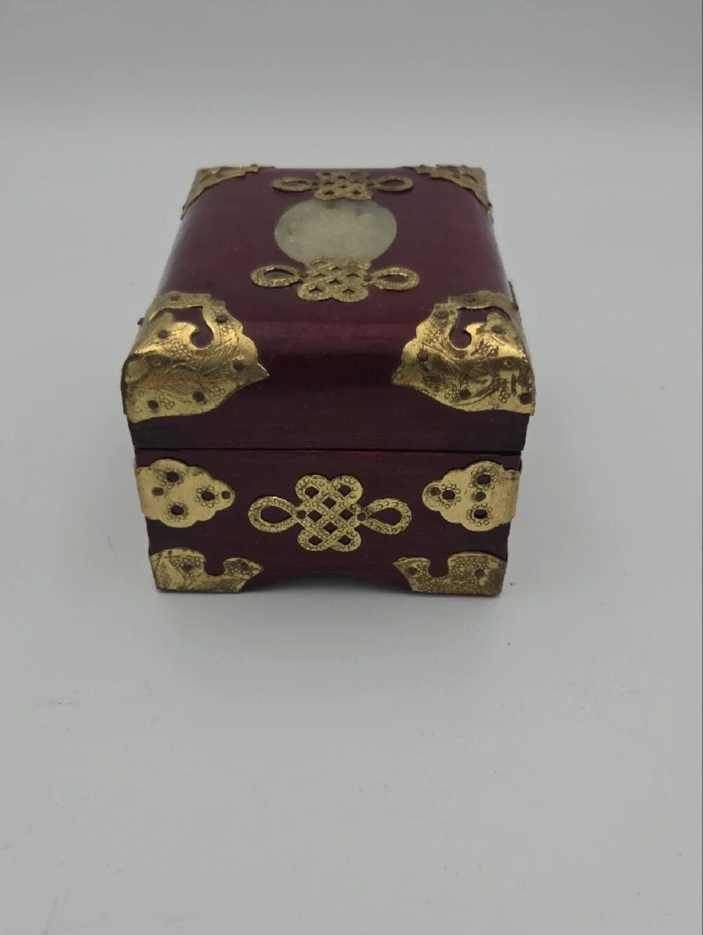 Ornate Red Decorative Jewelry Box with Brass Accents